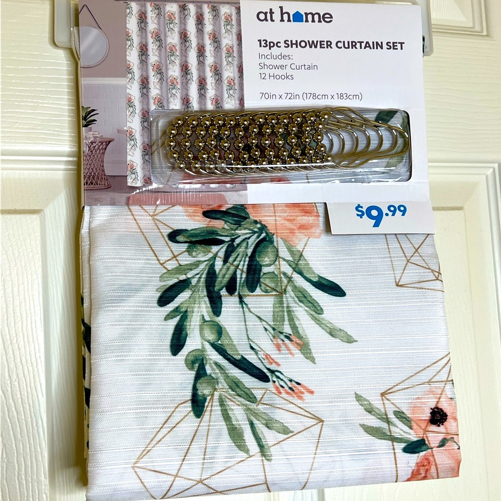 White with Gold floral prints Shower Curtain set